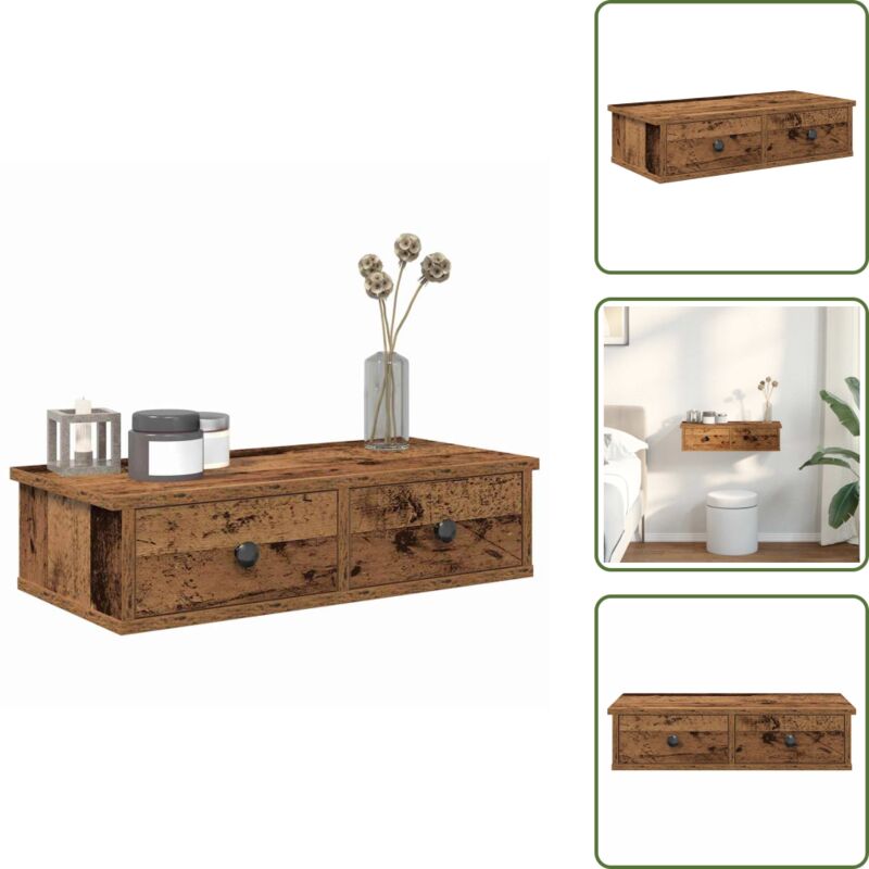 Wandregal mit Schubladen Altholz-Optik 60x25x15cm Holzwerkstoff - Wandschublade - Wandschubladen - Wandregal - Wandregal Mit Schubladen
