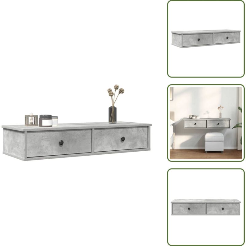 Wandregal mit Schubladen Betongrau 100x37,5x19 cm Holzwerkstoff - Wandschublade - Wandschubladen - Wandregal - Wandregal Mit Schubladen