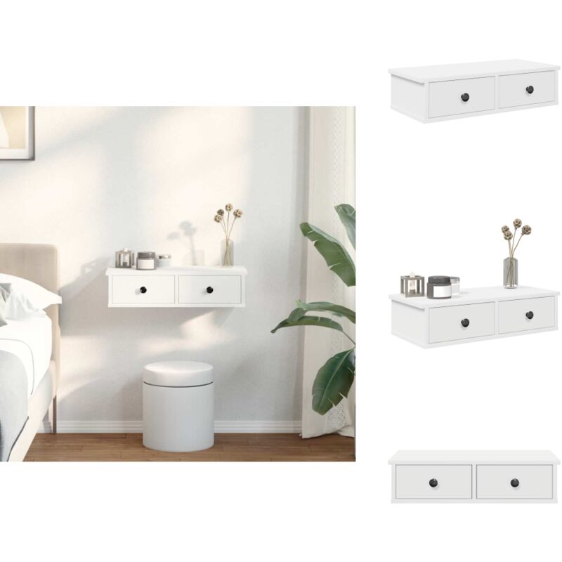 Wandregal mit Schubladen Weiß 60x25x15 cm Holzwerkstoff - Wandschublade - Wandschubladen - Wandregal - Wandregal Mit Schubladen