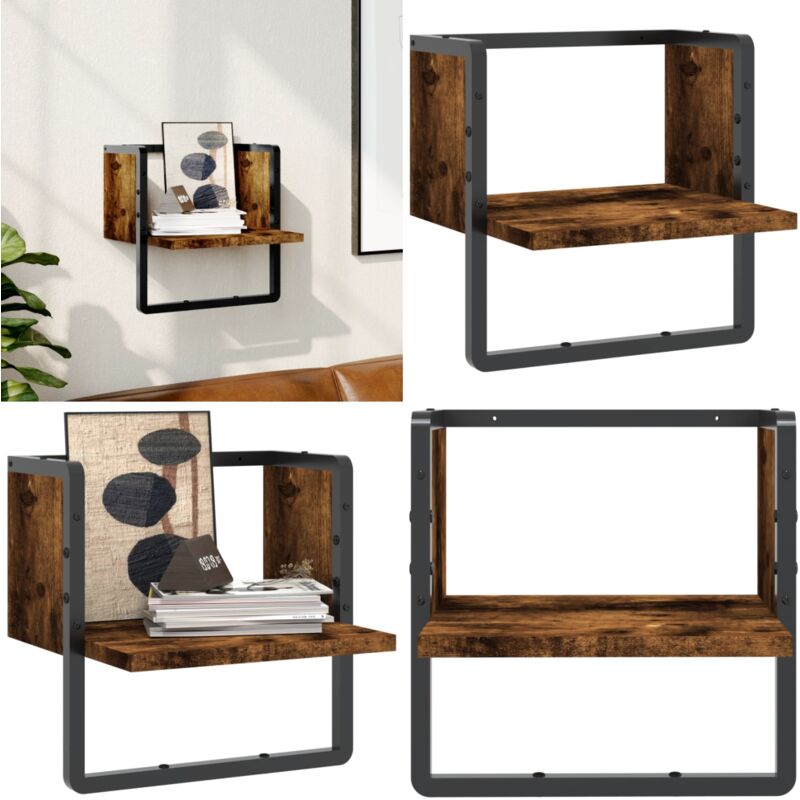 Vidaxl - Wandregal mit Stange Räuchereiche 30x25x30 cm - Wandregal - Holzregal - Wohnraumdeko - Regal Schwebend - Badezimmerregal - Home & Living
