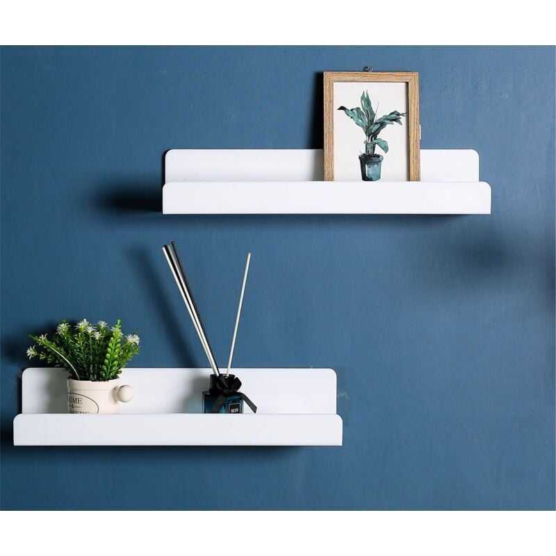 Wandregal ohne Bohren, Schweberegal, 2er-Set, weißes Acrylregal für Bücher und Fotos, Wohndeko, Wandregal für Küche, Bad, Büro, Wohnzimmerregal
