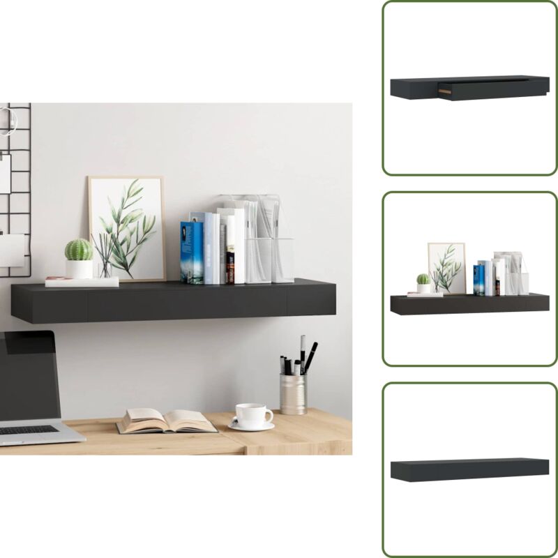 Schweberegal mit Schublade Schwarz 80x25x8 cm - Schweberegal - Wandregal - Schwarzes Regal - Regal Mit Schublade - Bücherregal