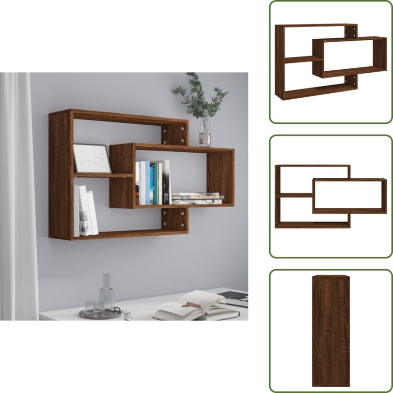 Wandregal Braun Eichen-Optik 104x20x58,5 cm Holzwerkstoff - Wand Regal - Holzregal - Eiche Optik - Wohnraum Dekoration - Regal Mit Ablageflächen