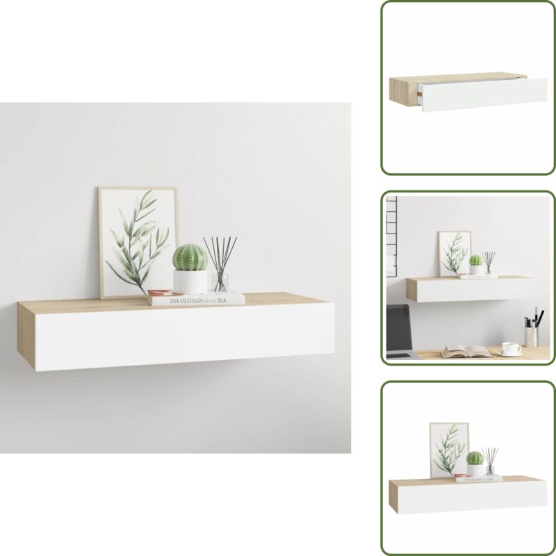 Vidaxl - Wandregal mit Schublade Eichen-Optik und Weiß 60x23,5x10 cm mdf - Wandregal - Regal Mit Schublade - Eichenschubladenregal - Modernes