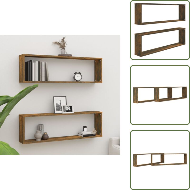 Wandregale 2 Stk. Räuchereiche 100x15x30 cm Holzwerkstoff - Wand Regal - Holzregal - Wohnraum Deko - Regal Set - Badezimmer Regal