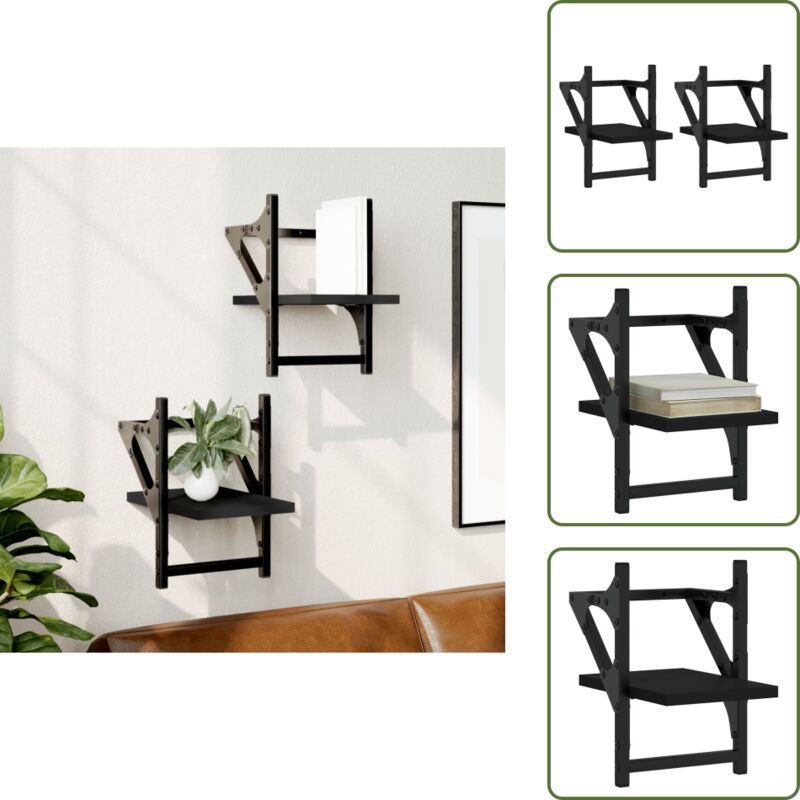 Vidaxl - Wandregale mit Stangen 2 Stk. Schwarz 20x25x30 cm - Wandregal - Schwarzes Wandregal - Regal Schwarz - Holzwerkstoff Regal - Wandmontagesystem