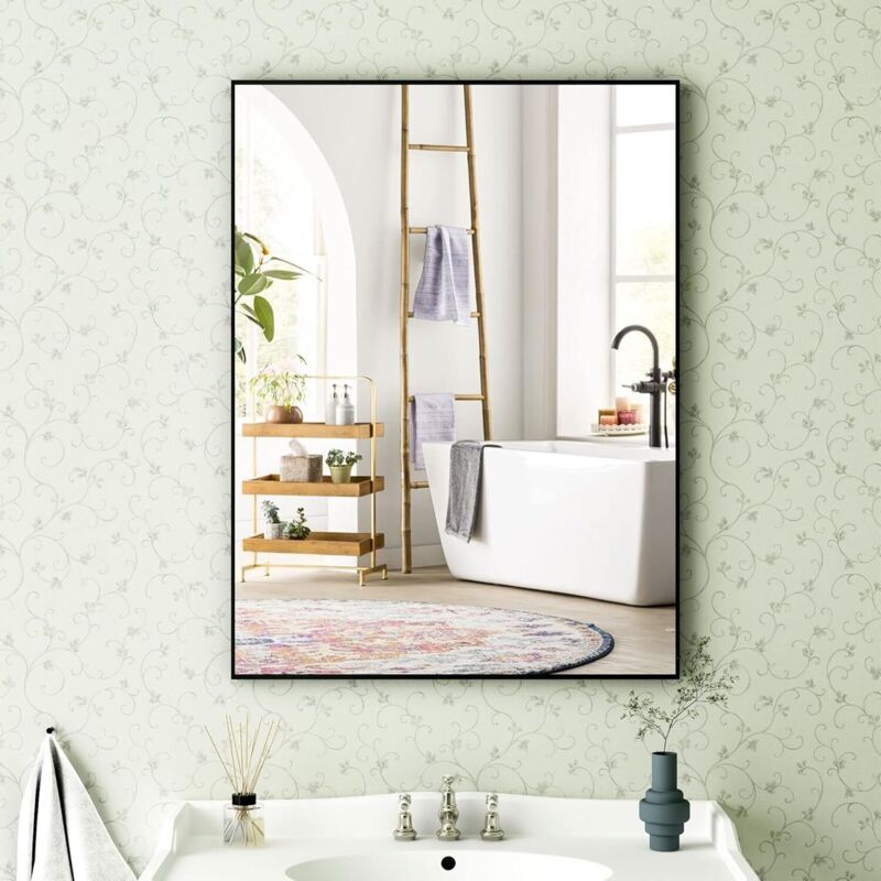 Boromal - Wandspiegel 40x60 cm Schwarz Metallrahmen Wandspiegel Badspiegel Ohne Beleuchtung rechteckig Spiegel für Bäder, Schlafzimmer,