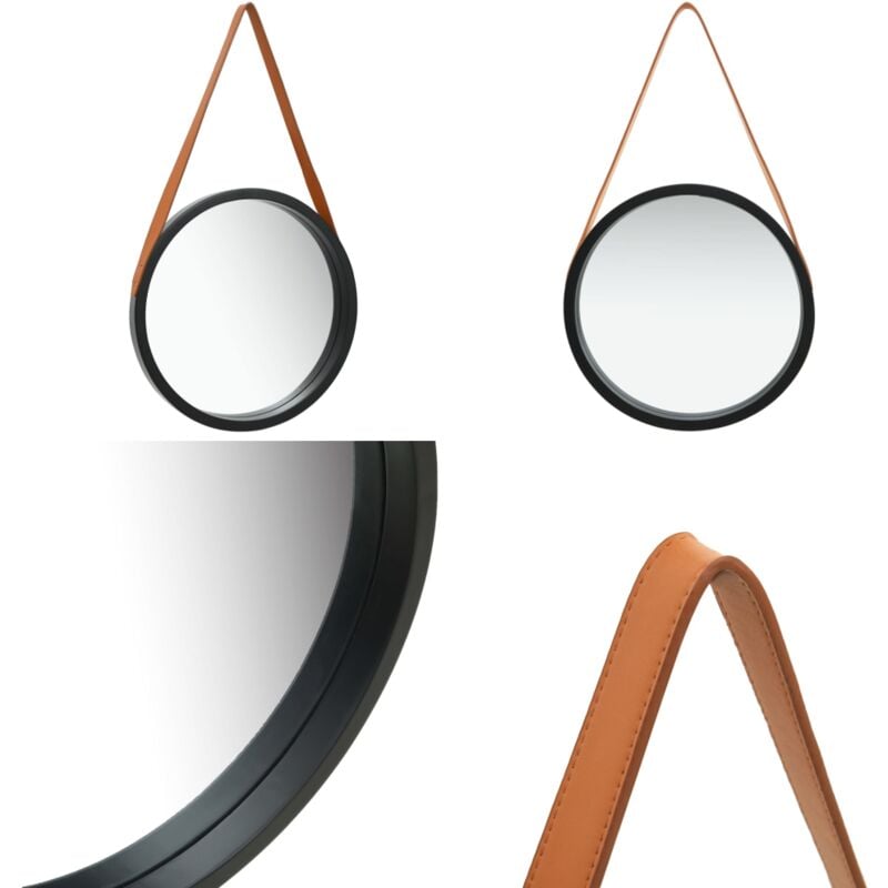 Vidaxl - Wandspiegel mit Gürtel 40 cm Schwarz - Vintage Spiegel - Wandspiegel - Runder Spiegel - Großer Spiegel - Schwarzer Spiegel - Home & Living