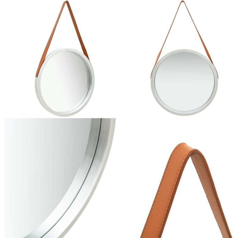 Vidaxl - Wandspiegel mit Gürtel 50 cm Silbern - Vintage Spiegel - Wandspiegel Rund - Großer Spiegel - Dekospeigel - Badezimmer Spiegel - Home & Living