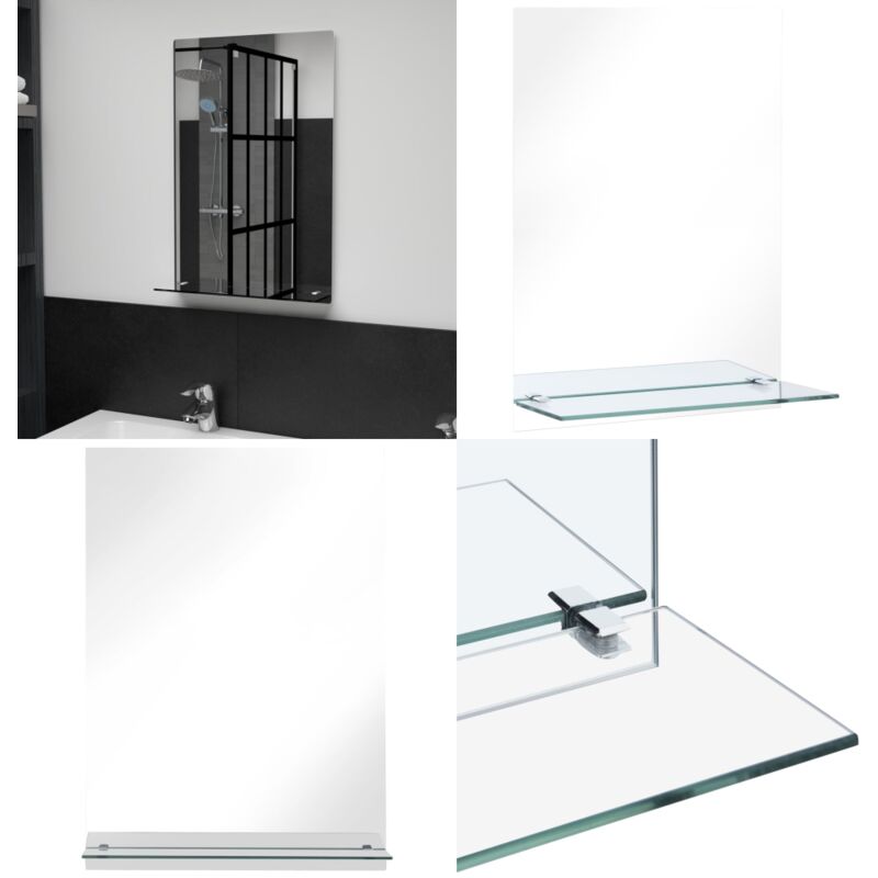 Wandspiegel mit Regal 40×60 cm Hartglas - Wandspiegel - Spiegelleiste - Badezimmerspiegel - Wohnraumspiegel - Garderobe - Home & Living