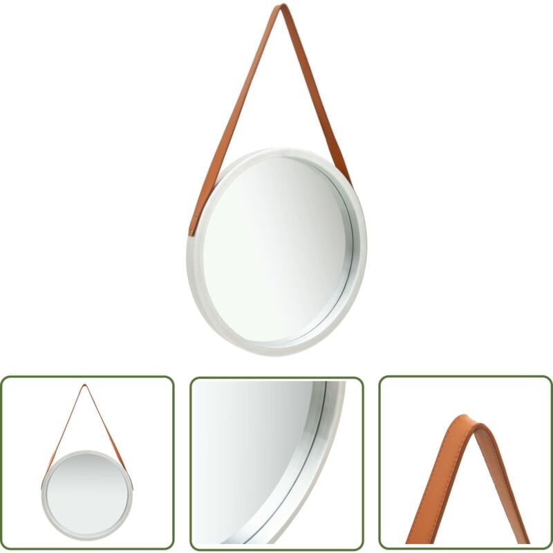 The Living Store Wandspiegel mit Gürtel 50 cm Silbern - Vintage Spiegel - Wandspiegel Rund - Großer Spiegel - Dekospeigel - Badezimmer Spiegel
