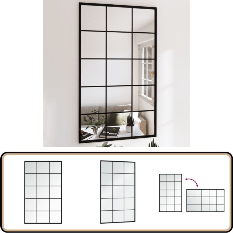 Vidaxl - Wandspiegel Schwarz 100x60 cm Metall - Wandspiegel - Schwarzer Spiegel - Großer Spiegel - Rechteckiger Spiegel - Wohnzimmerdeko