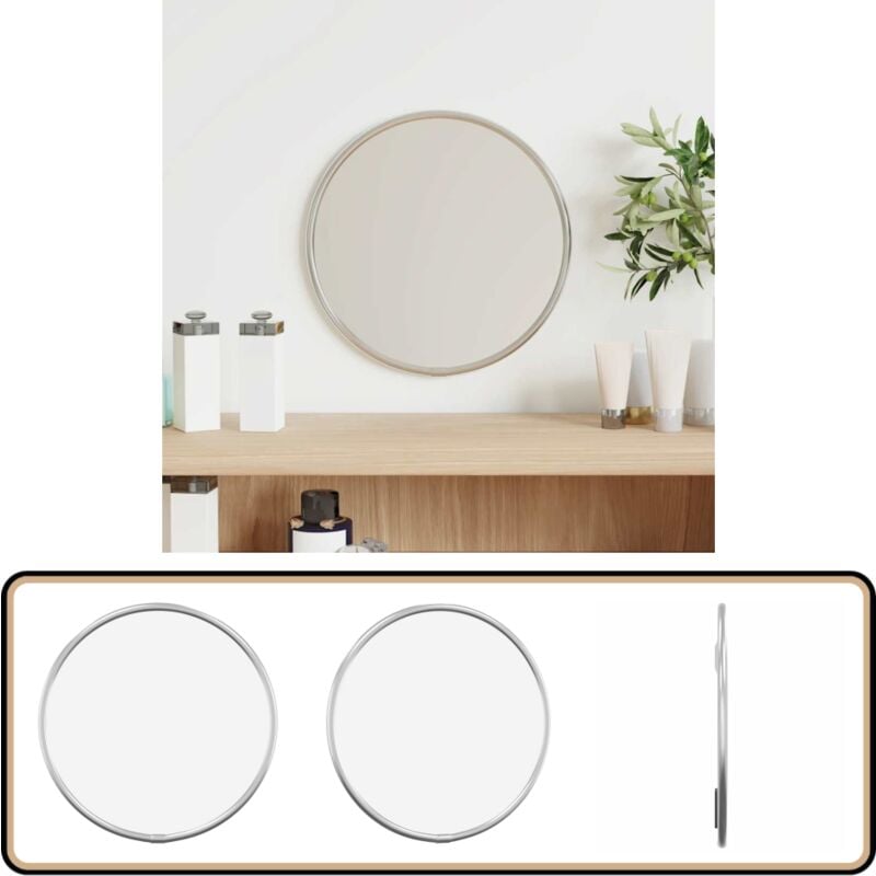 Wandspiegel Silbern ø 20 cm Rund - Wandspiegel - Spiegel Rund - Silberner Spiegel - Badezimmer Spiegel - Wohnzimmer Spiegel