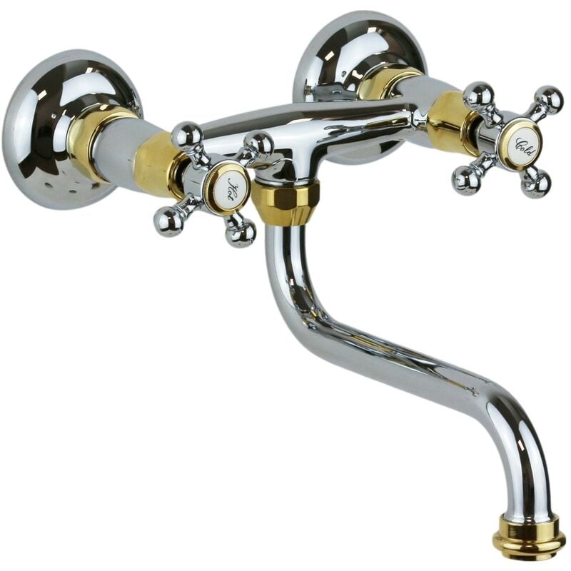 Wand-Spültischmischer mit verstellbarem Chrom-Gold-Auslauf Paffoni Belinda FBLV161CO Chrom-Gold