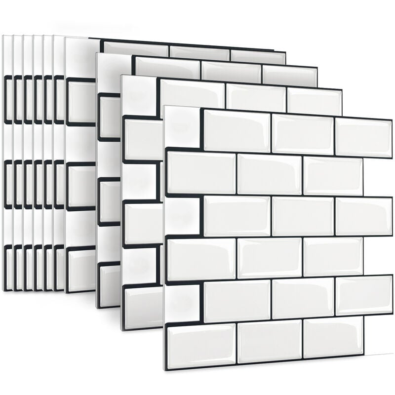 Wandtattoos 3D Fliesenaufkleber Weiß Fliese 10 Stück 30 5 x 30 5 cm Selbstklebende Vinyl Dekorative Fliesen Wasserdicht Klebefliesen Hengmei