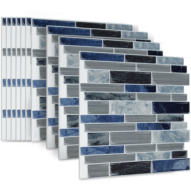 Wandtattoos 3D Fliesenaufkleber Blau Marmor 10 Stück 30 5 x 30 5 cm Selbstklebende Vinyl Dekorative Fliesen Wasserdicht Klebefliesen Hengmei