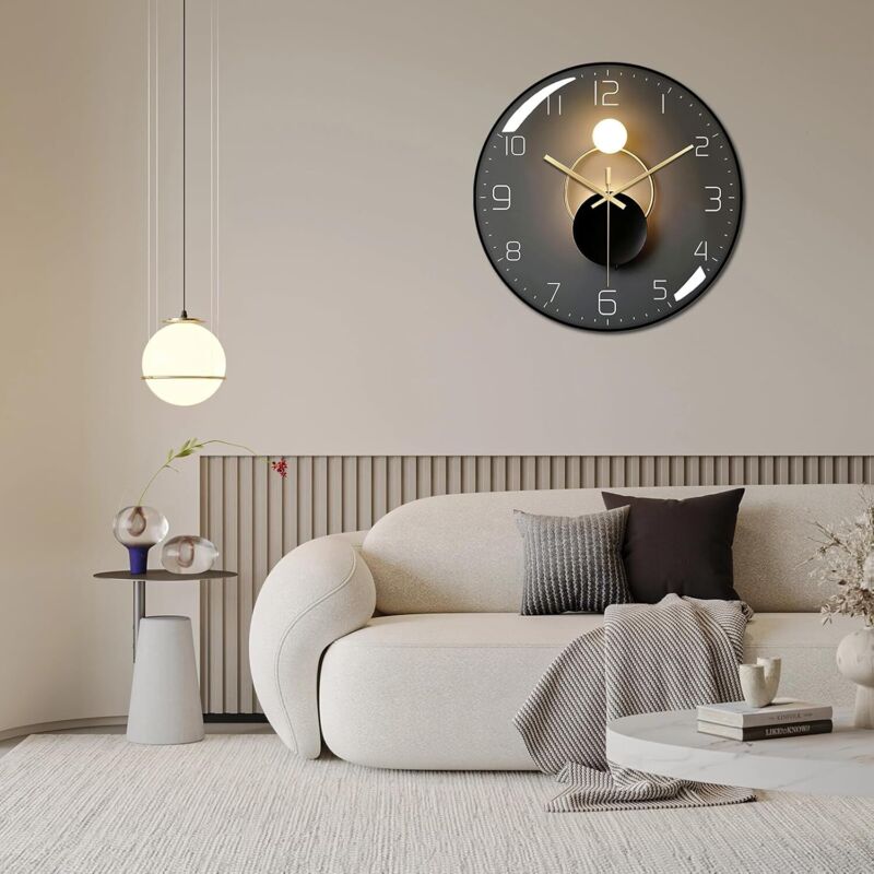 Wanduhr, Art-déco-Wanduhr, moderne Metall-Wanduhr, leise ohne Ticken, 30 cm Durchmesser, geeignet für Wohnzimmer, Schlafzimmer, Arbeitszimmer, Büro