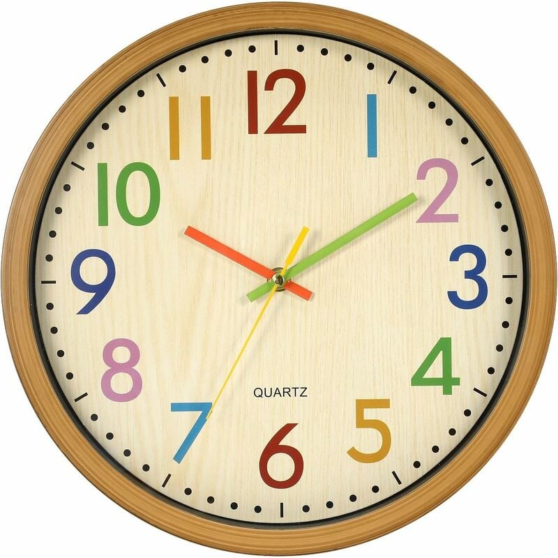 Mumu - Wanduhr Kinder-Wanduhr, 12,5 Zoll / 32 cm Kinder-Wanduhr mit leiser Uhr und bunten Zahlen, tickt nicht, gut ablesbar, Wohnaccessoires und