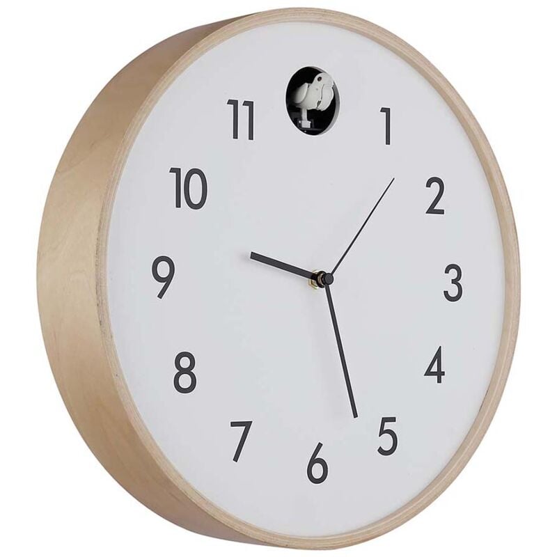Wanduhr Kuckucksuhr Holzuhr analog weiß natur d 31,5 cm