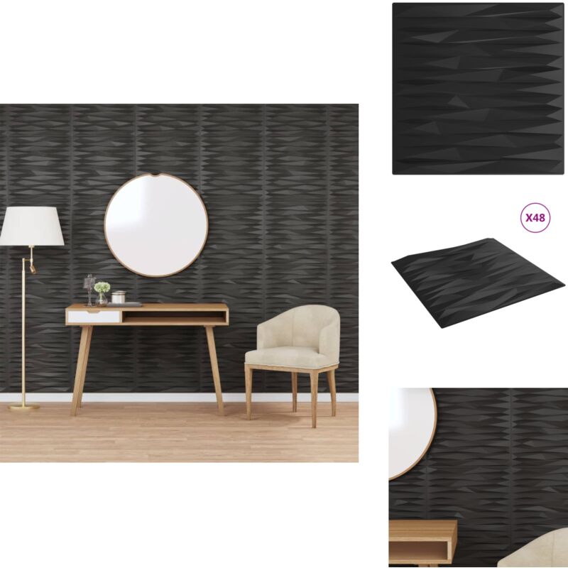 Wandpaneele 48 Stk. Schwarz 50x50 cm xps 12 m² Stein - Wandpaneele - Wandschmuck - Dekoration Wände - xps Platten - Steinoptik
