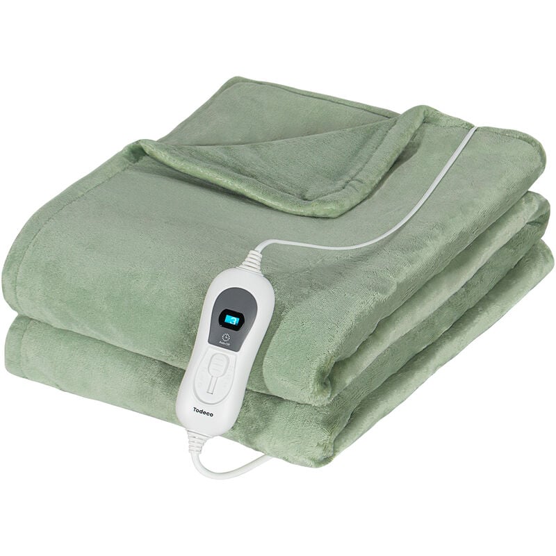 Wärmedecke, 180x130 cm Flanell Elektrische Heizdecke, 3 Stunden Automatischer Abschaltung und 3 Heizstuf und Überhitzungsschutz, Waschbar, Grün