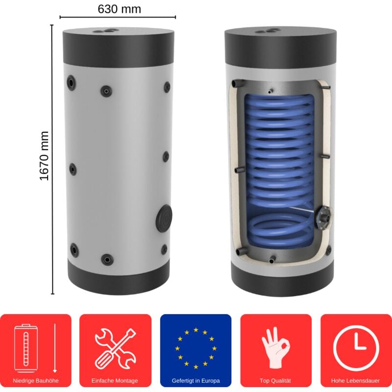 Feueranker ® - Wärmepumpenspeicher 300 Liter WPS-1-300 Standspeicher Warmwasserspeicher Boiler