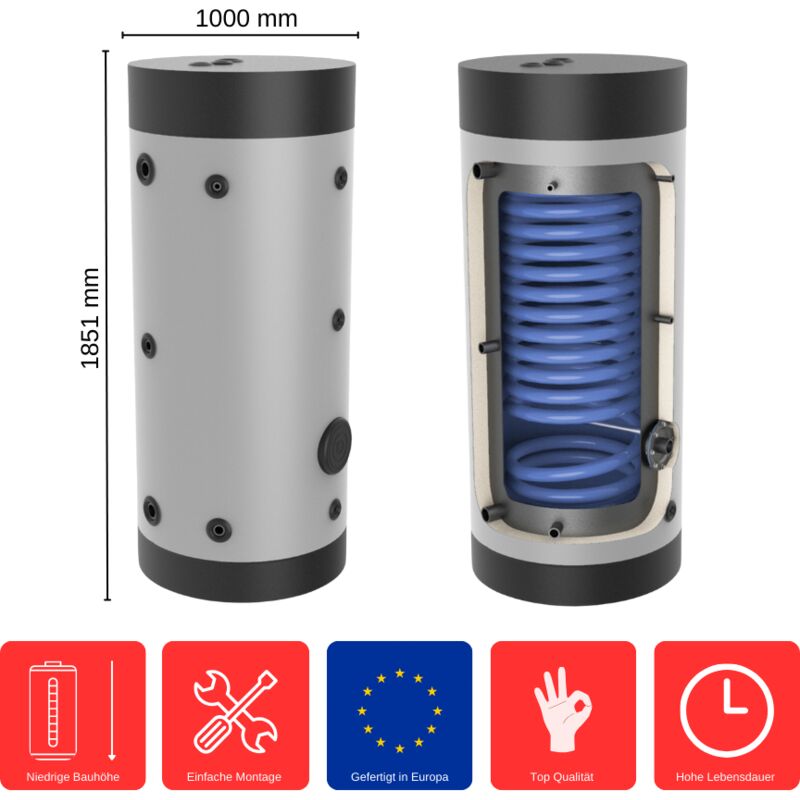 Feueranker ® - Wärmepumpenspeicher 750 Liter WPS-1-750 Standspeicher Warmwasserspeicher Boiler