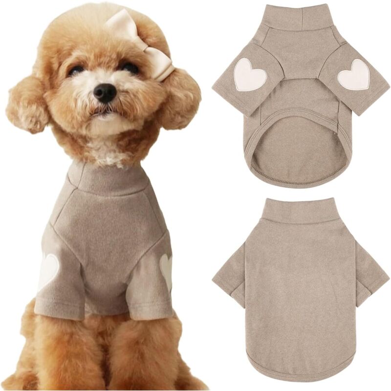 Warmes Hunde-Sweatshirt für kleine und mittelgroße Hunde – Hunde-T-Shirt mit Herz-Aufdruck – für Katzen und Welpen – Teddy-Sweatshirts – Chihuahua,