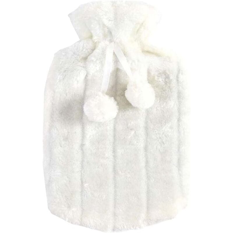 Wärmflasche mit großem Fassungsvermögen, Pompon aus Kunstfell, luxuriös, bequem, Dekoration aus Kunstkaninchenfell für Winterbedarf, Geschenke (weiß)