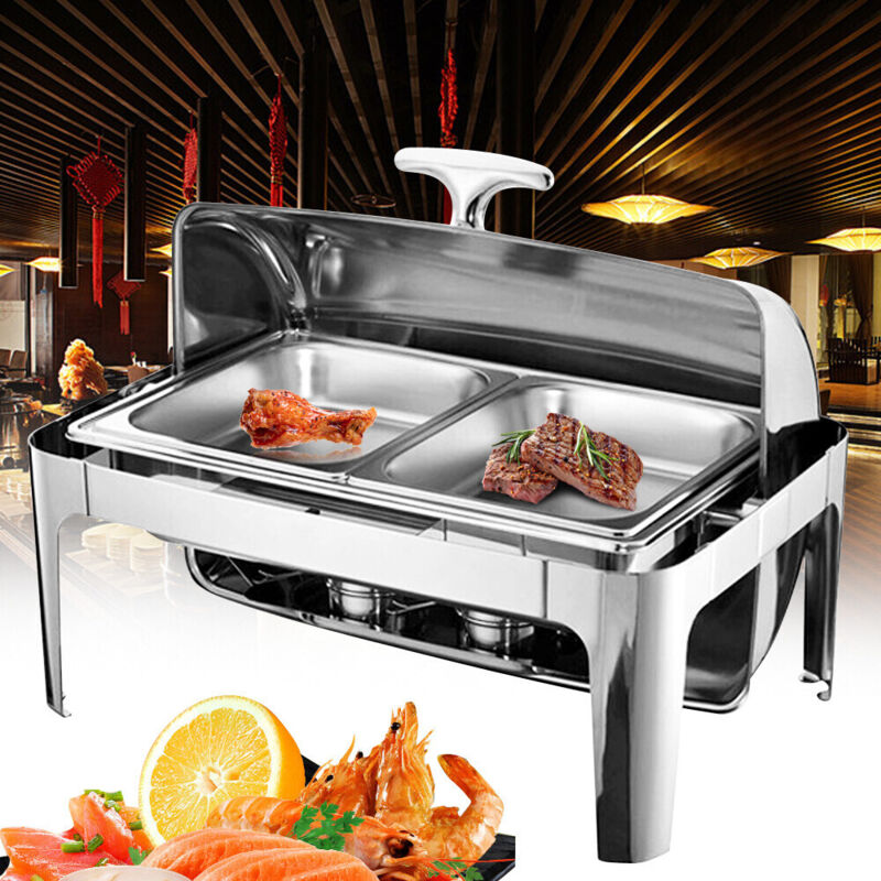 WarmhaltebehäLter Rolldeckel WäRmebehäLter Chafing Dish SpeisenwäRmer Edelstahl Set Profi SpeisewäRmer Buffet-Set Mit Roll-Top Ideal FüR Events