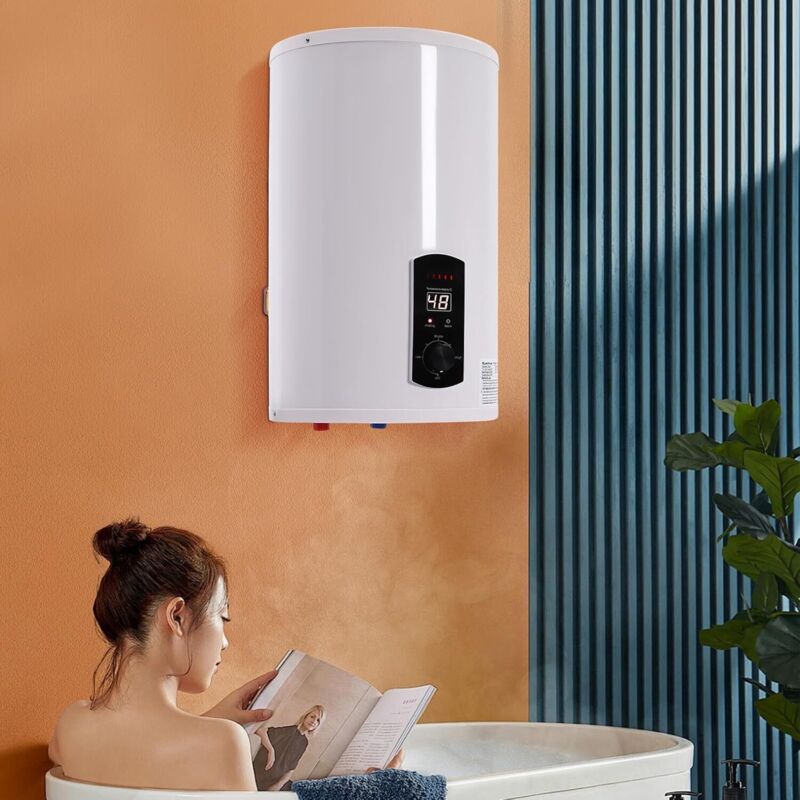 Warmwasserspeicher Boiler 50L, Energiesparend 2000W Vertikaler Wandmontierter Warmwasserbereiter, Max. 75°C, Mit Leckageschutz, G1/2-Stecker