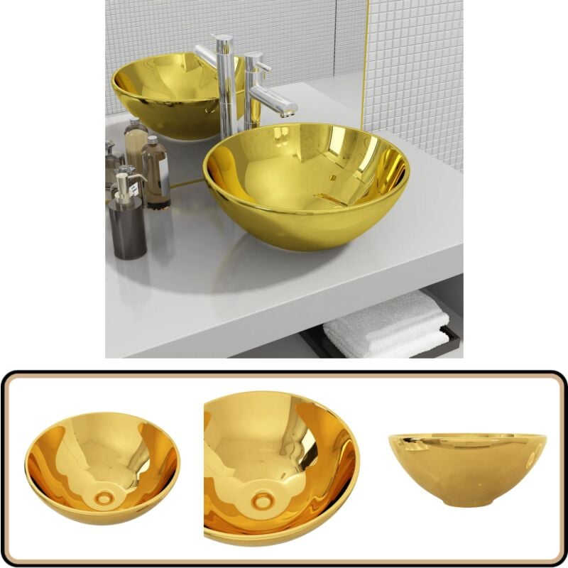 Vidaxl - Waschbecken 32,5 x 14 cm Keramik Golden - Rundes Waschbecken - Goldenes Waschbecken - Keramik-Waschbecken - Aufsatzwaschbecken