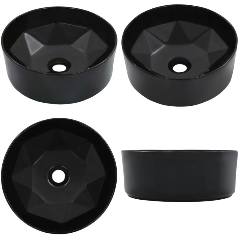 Waschbecken 36 x 14 cm Keramik Schwarz - Rundes Waschbecken - Keramik Waschbecken - Schwarzes Waschbecken - Aufsatzwaschbecken - Badezimmer