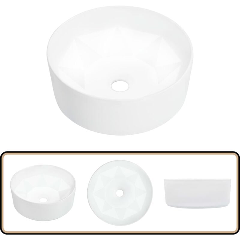 Vidaxl - Waschbecken 36 x 14 cm Keramik Weiß - Rundes Waschbecken - Keramik Waschbecken - Weißes Waschbecken - Aufsatzwaschbecken - Designer
