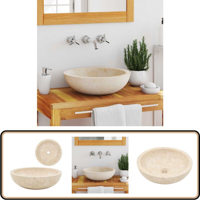 Vidaxl - Waschbecken 40x12 cm Marmor Creme - Marmor Waschbecken - Cremefarbenes Waschbecken - Handgefertigtes Waschbecken - Badezimmer Waschbecken