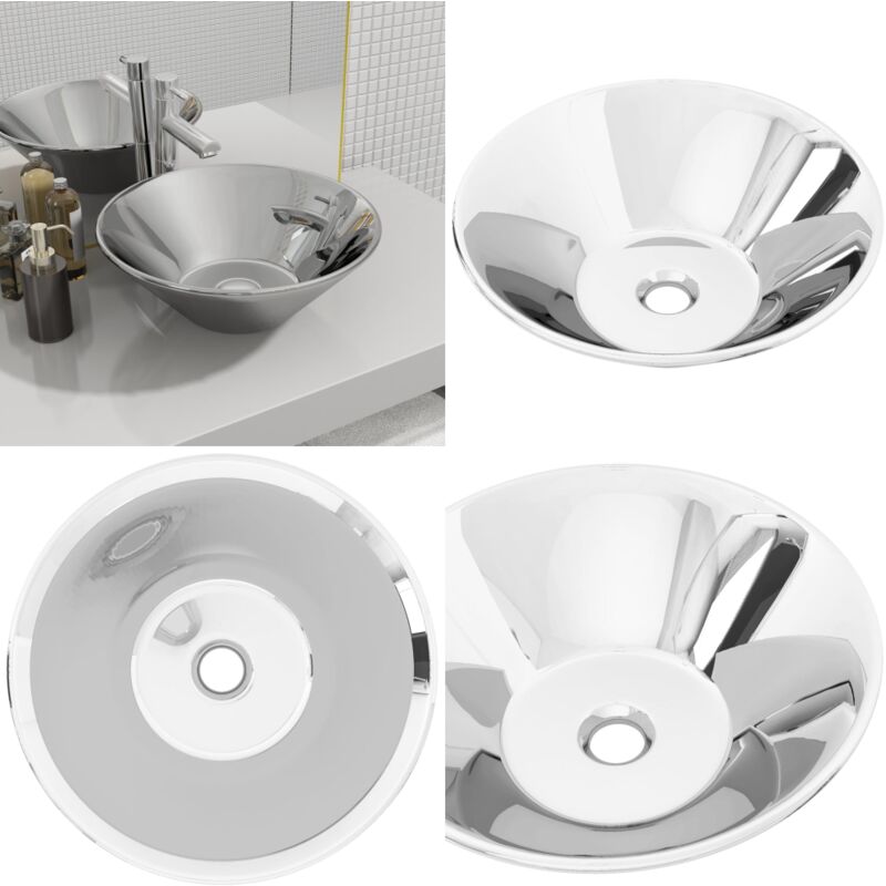 Vidaxl - Waschbecken 42 x 14 cm Keramik Silbern - Rundes Waschbecken - Keramik Waschbecken - Silbernes Waschbecken - Aufsatzwaschbecken - Badezimmer