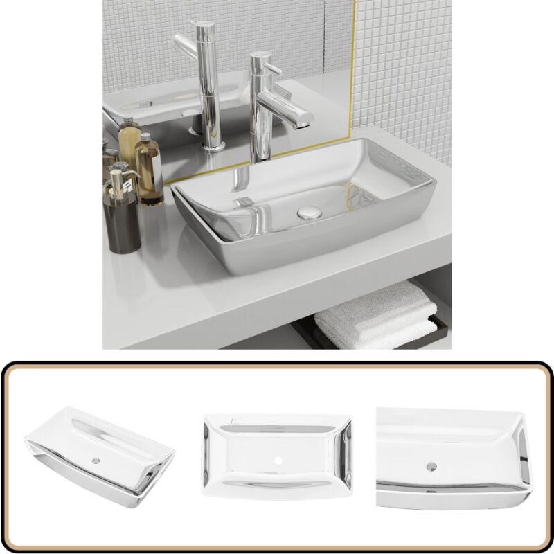 Vidaxl - Waschbecken 71 x 38 x 13,5 cm Keramik Silbern - Quadratisches Waschbecken - Keramik Waschbecken - Silbernes Waschbecken - Aufsatzwaschbecken