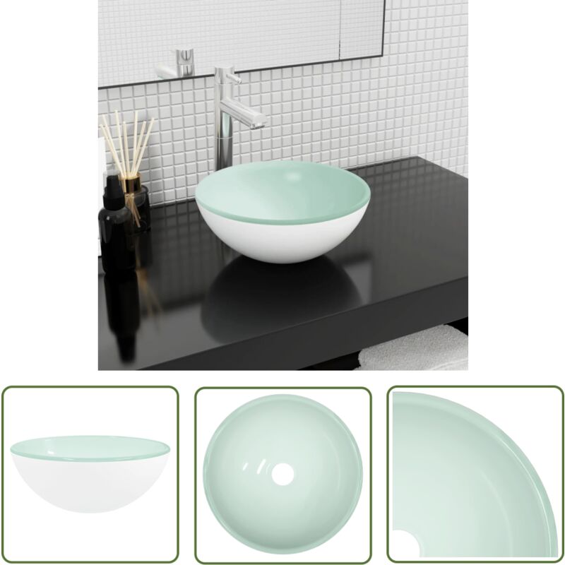 Jinlefu - The Living Store Waschbecken Hartglas 30x12 cm Weiß - Waschbecken - Glaswaschbecken - Auflegewaschbecken - Weißes Waschbecken - Modernes