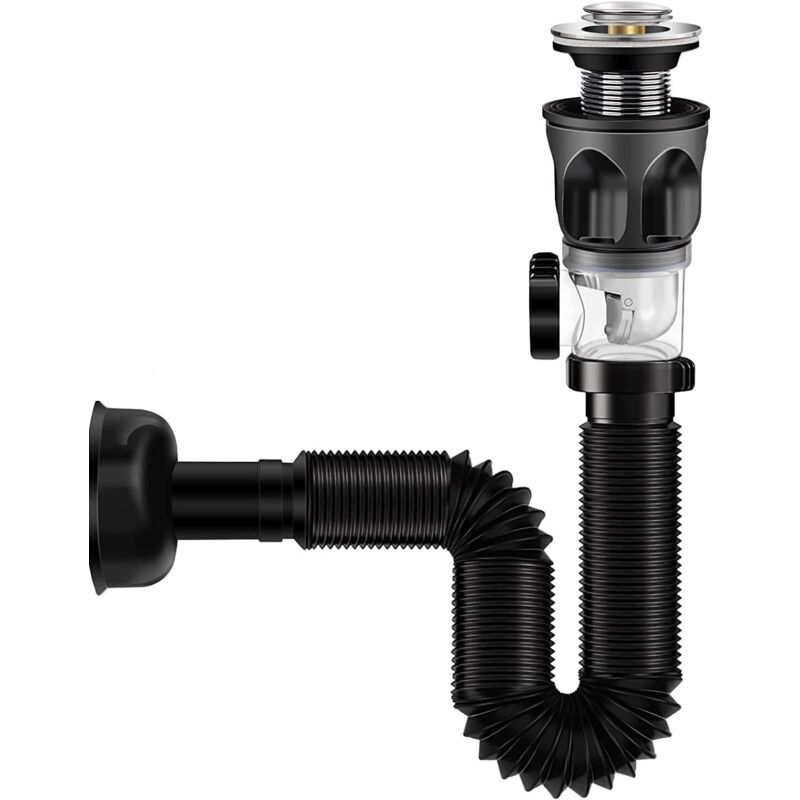 Waschbecken Abflussrohr-Kit für Waschbecken und Spüle, Flexibler Ablaufschlauch Pop Up Filter Abflussstopfen, Geruchsdichte Siphon waschbecken Kits,
