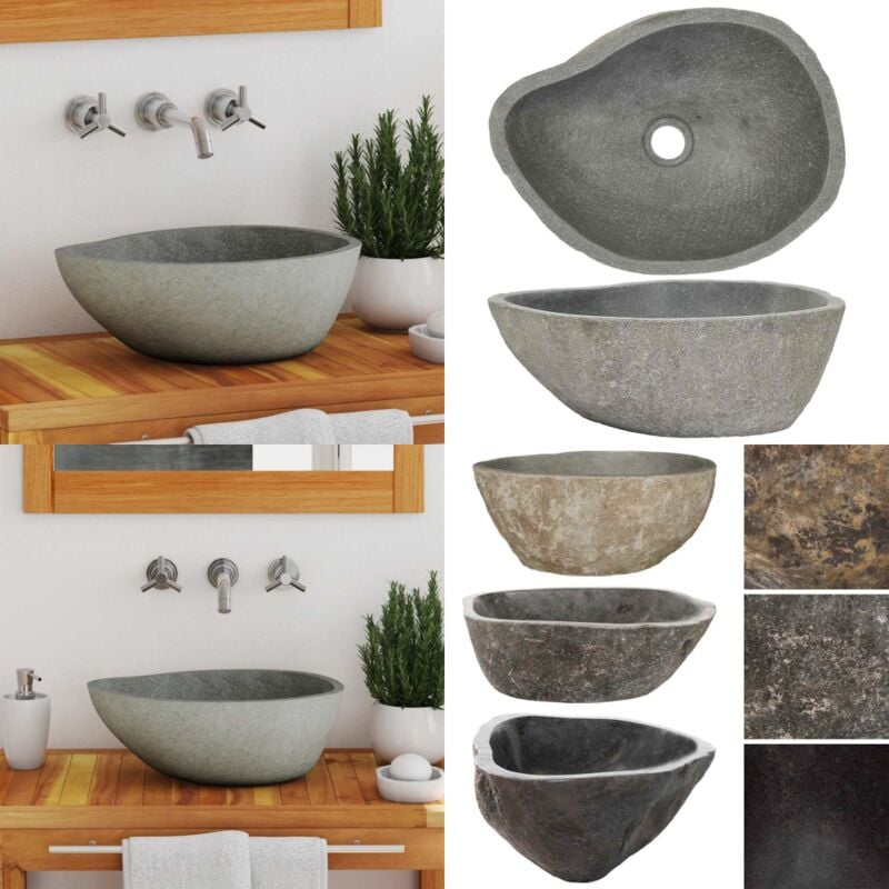 Waschbecken Flussstein Oval (37-46)x(29-36) cm - Flussenstein Waschbecken - Ovales Waschbecken - Naturstein Waschbecken - Badezimmer Waschbecken
