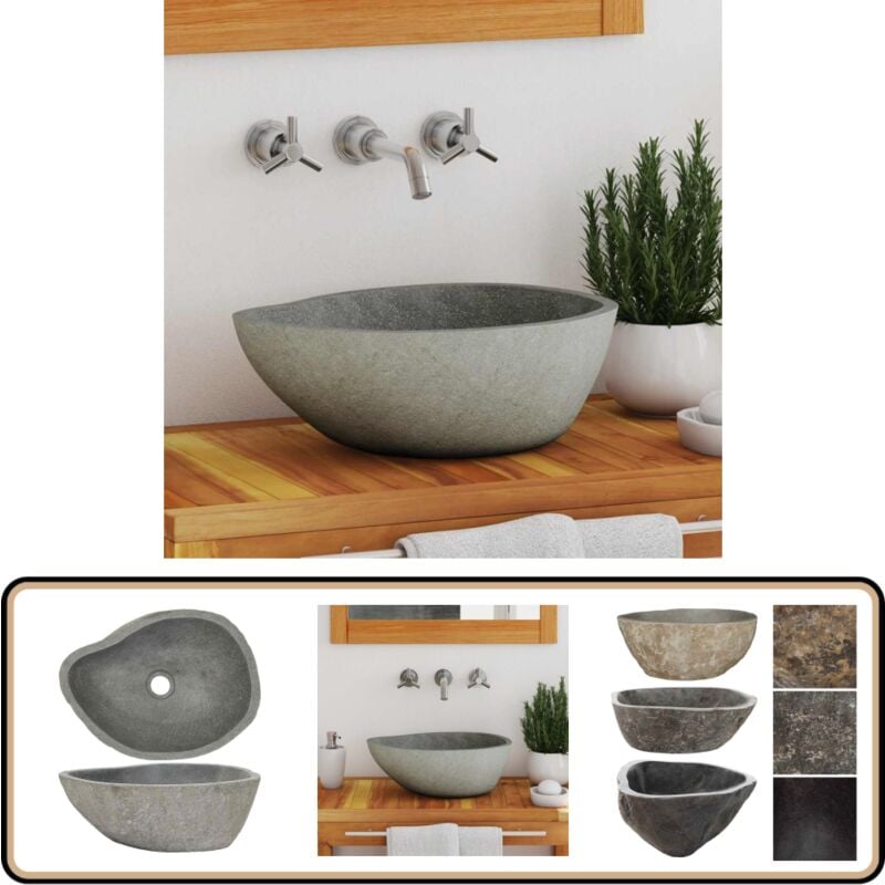 Waschbecken Flussstein Oval (37-46)x(29-36) cm - Flussenstein Waschbecken - Ovales Waschbecken - Naturstein Waschbecken - Badezimmer Waschbecken