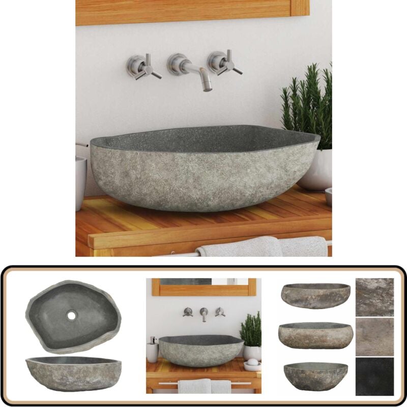 Waschbecken Flussstein Oval (45-53)x(34-41) cm - Flüsssteine Waschen - Ovales Waschbecken - Naturstein Waschbecken - Badezimmer Waschbecken