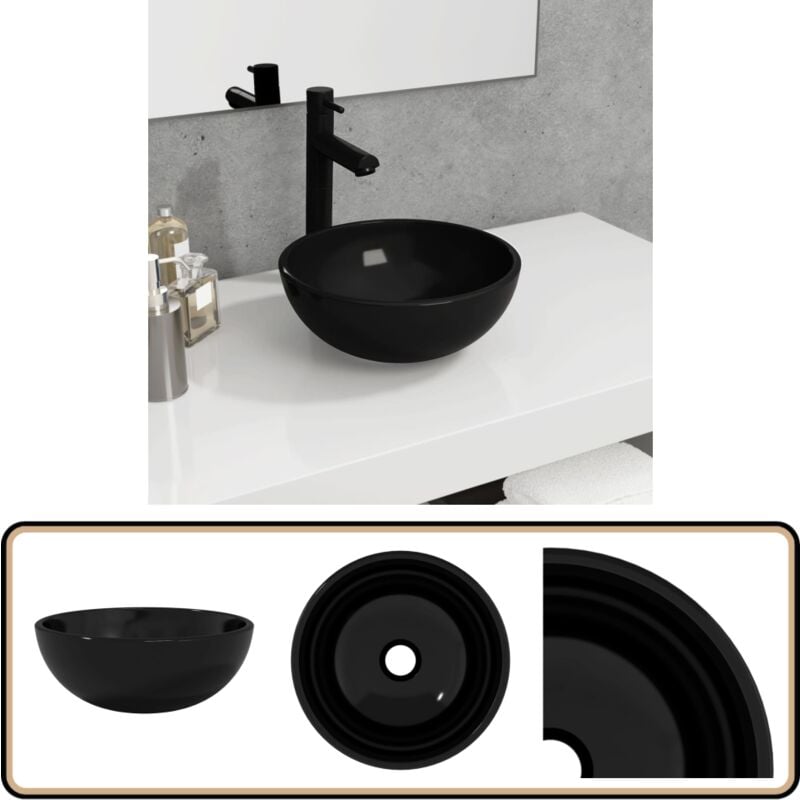 Waschbecken Hartglas 30x12 cm Schwarz - Badezimmer Waschbecken - Glas Waschbecken - Schwarzes Waschbecken - Aufsatzwaschbecken - Handwaschbecken