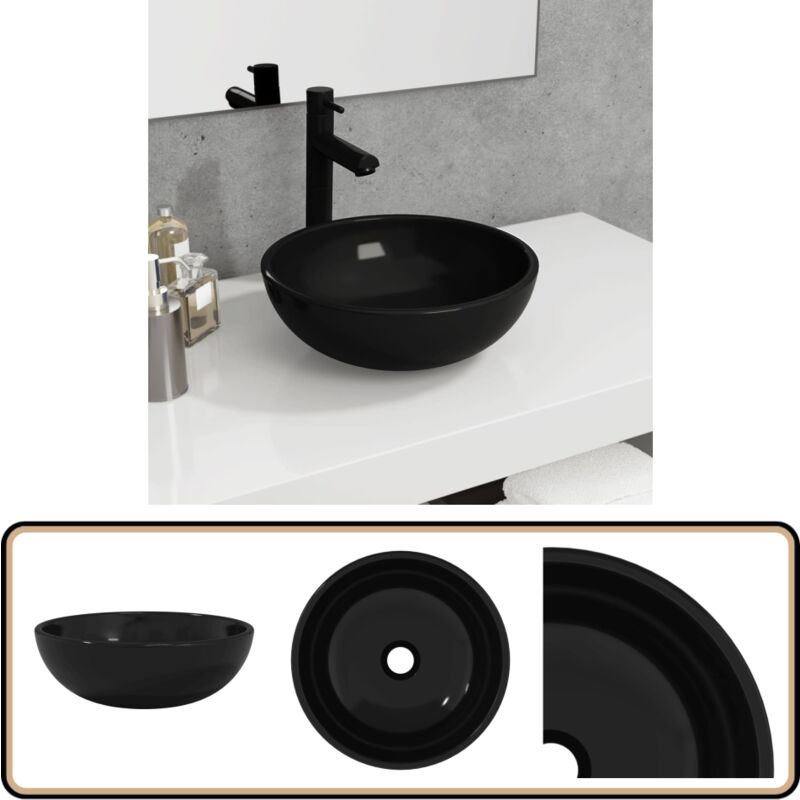 Vidaxl - Waschbecken Hartglas 35x12 cm Schwarz - Waschbecken - Glaswaschbecken - Schwarzes Waschbecken - Auflegewaschbecken - Badezimmerarmatur