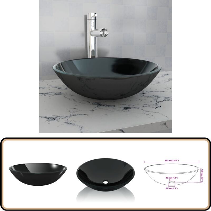 Vidaxl - Waschbecken Hartglas 42 cm schwarz - Schwarzes Waschbecken - Hartglas Waschbecken - Aufsatzwaschbecken - Einbauwaschbecken - Designer