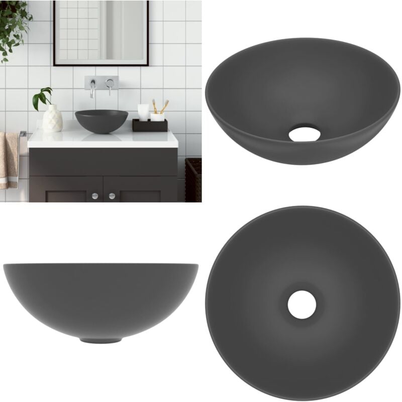 Waschbecken Keramik Dunkelgrau Rund - Duscheinstieg - Badezimmersanierung - Waschbecken Aus Keramik - Rundes Waschbecken - Aufsetzbecken - Home &