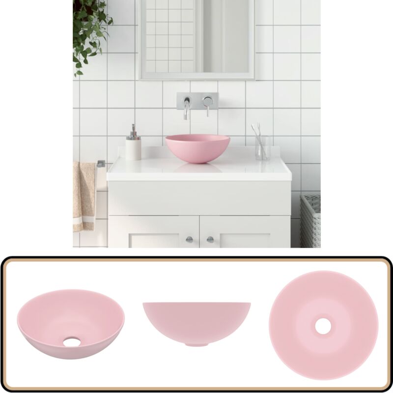 Waschbecken Keramik Mattrosa Rund - Waschbecken - Keramik Waschbecken - Rundes Waschbecken - Matt Rosa - Aufsetzwaschbecken