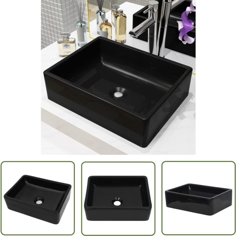 Longziming - The Living Store Waschbecken Keramik Rechteckig Schwarz 41 x 30 x 12 cm - Waschbecken - Keramikwaschbecken - Schwarzes Waschbecken