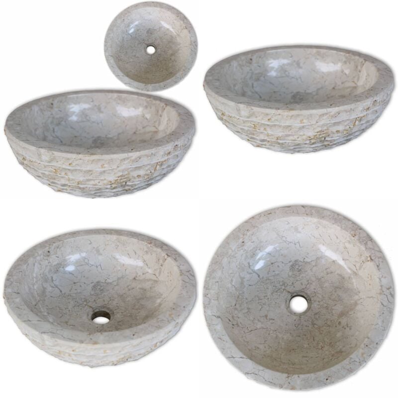 Vidaxl - Waschbecken Marmor 40 cm Creme - Rundes Waschbecken - Marmor Waschbecken - Designer Waschbecken - Badezimmersanitäranlage
