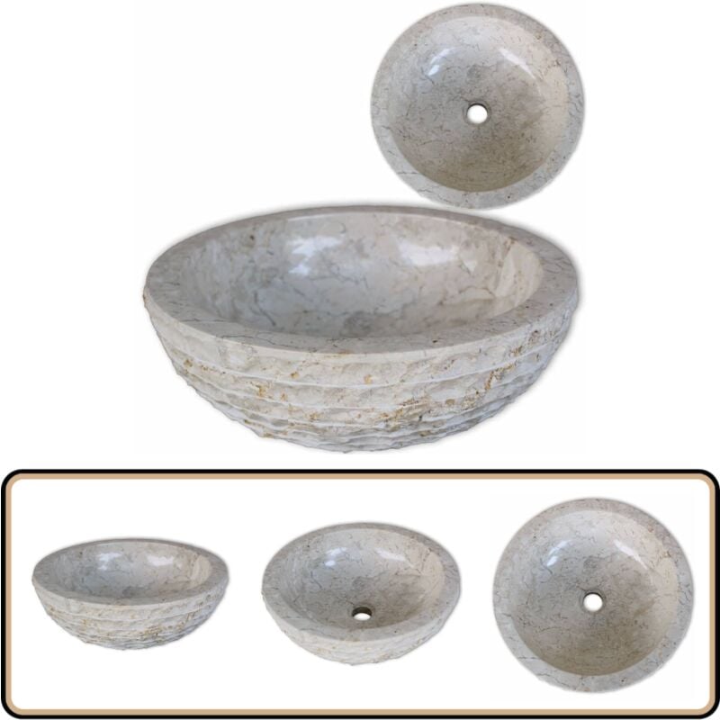 Vidaxl - Waschbecken Marmor 40 cm Creme - Rundes Waschbecken - Marmor Waschbecken - Designer Waschbecken - Badezimmersanitäranlage